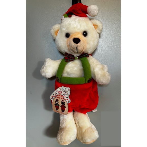 Vintage Rennoc Plush White Cream Teddy Bear Christmas Stocking Hang N Stuff Rare - Picture 2 of 16